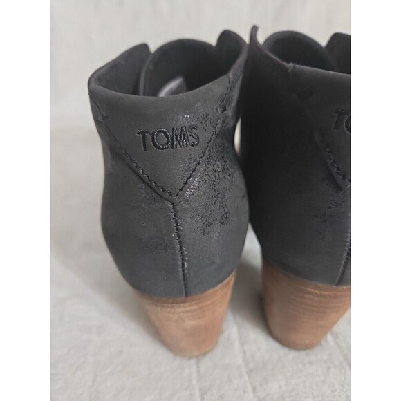 TOMS Lunata Black Suede Lace Up Ankle‎ Bootie Wood Stack Chunky Dressy Heels Sz6 - Picture 11 of 11